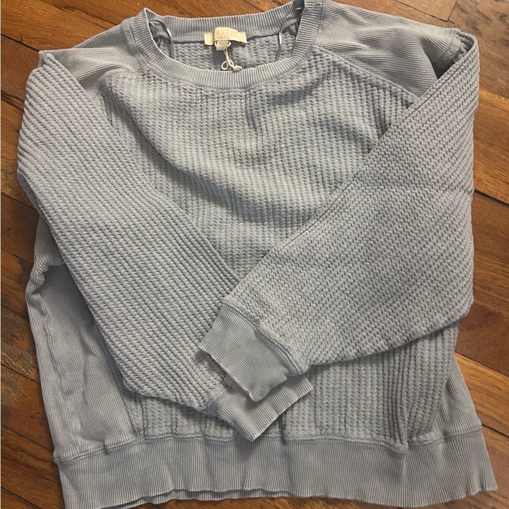 Farmers Market Womens XL Waffle Knit Cotton Pullover Sweater Light  Blue